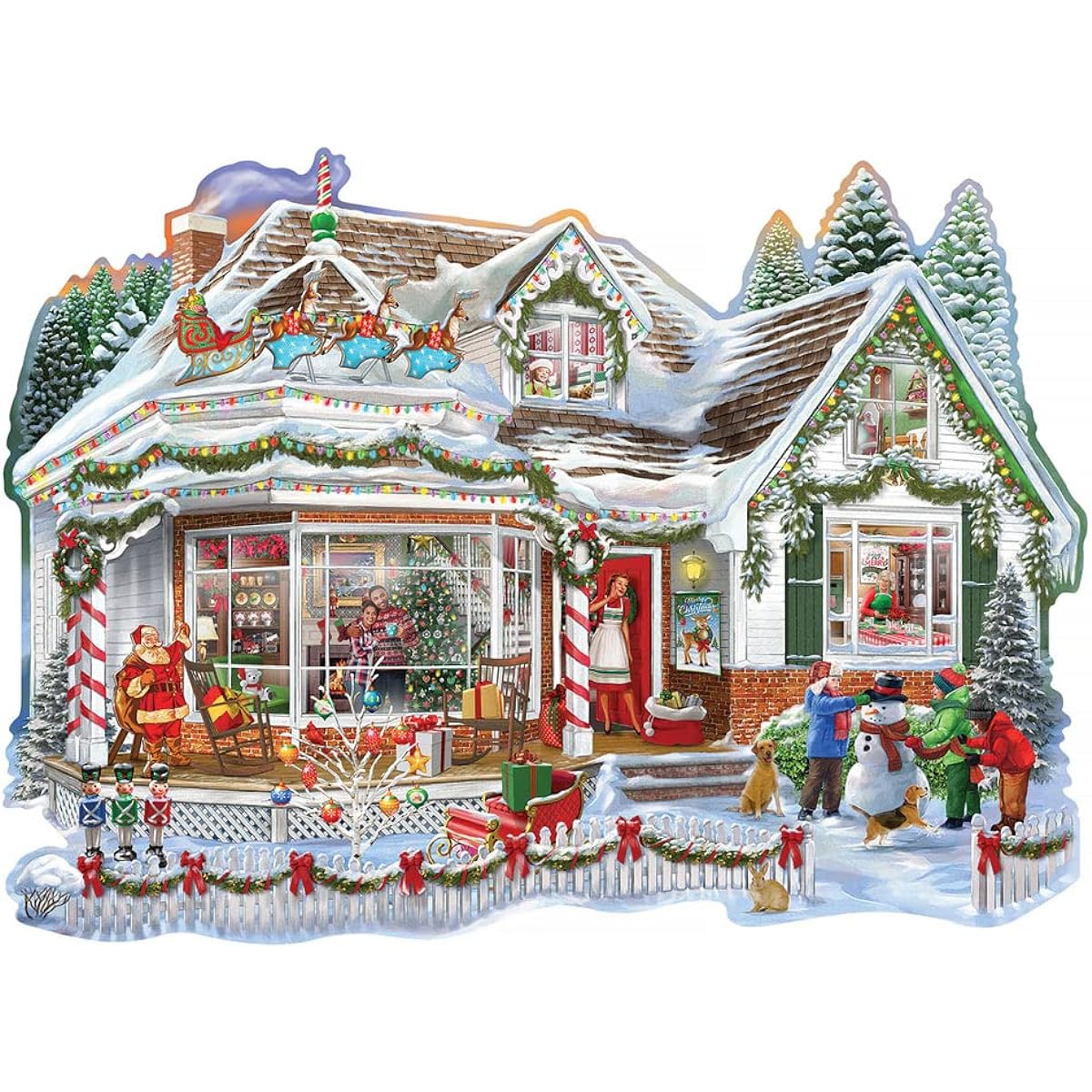 Bits and Pieces - 750 Piece Jigsaw Puzzle for Adults 18" x 24" - "Christmas Calls to Dinner" - 750 Piece Shaped Christmas Jigsaw Puzzle by Bigelow Illustrations
