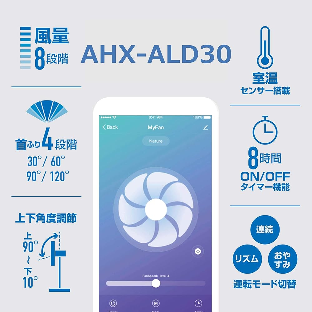[Yamazen] Electric Fan Compatible with ALEXA, 30cm Living Room Fan (Ventilation/Air Circulation), Capacitive Touch Switch, 8 Levels of Air Flow Adjustment, Room Temperature Sensor, Equipped with DC Motor, Remote Control Included, Black AHX-ALD30(BK) [ Ma