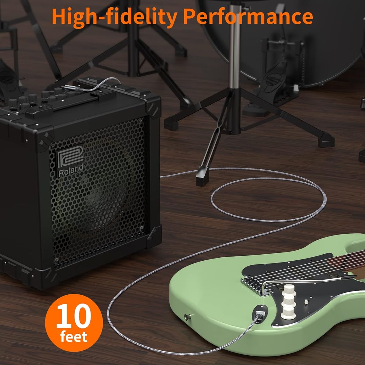 1/4" TRS Instrument Cable 10ft 2 Pack 90 Degree Right Angle to Straight 6.35mm Male Jack Stereo Audio Cord Balanced Interconnect Line for Electric Guitar Bass Keyboard Mixer Amplifier Speaker