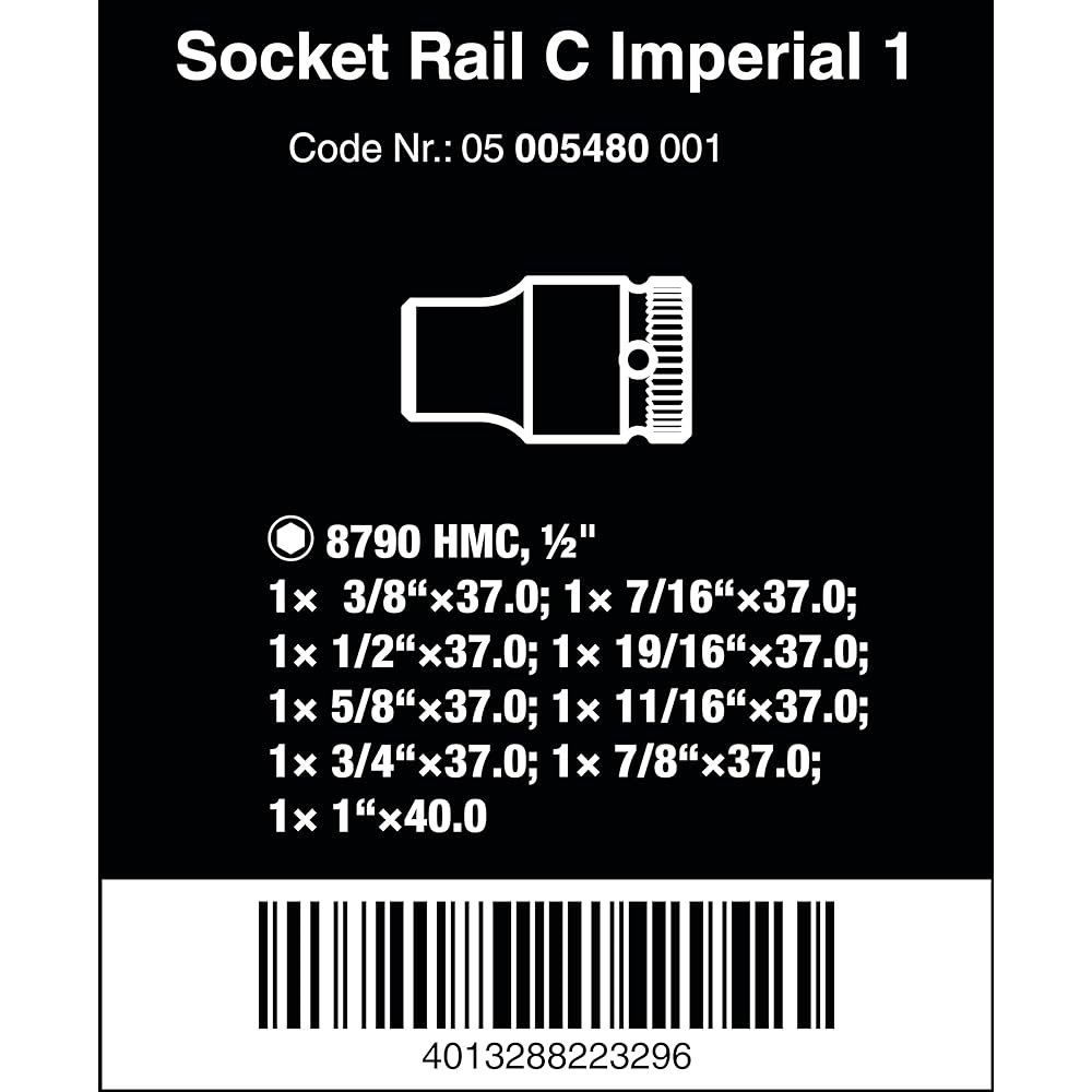 Wera 05005480001 | Zyklop Socket Rail C Imperial 1 Black Magnetic Drive 13mm 9 Pieces [Regular Japanese Import]