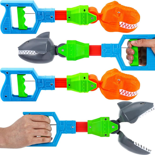4pcs Robot Dinosaur Shark Paw 14 Inch T-Rex Snapper Toy Fun Dinosaur Grabber Toy Plastic Animal Creature Reacher Toy Cool Grab Stick Robot Holiday Birthday Gift Party Favors