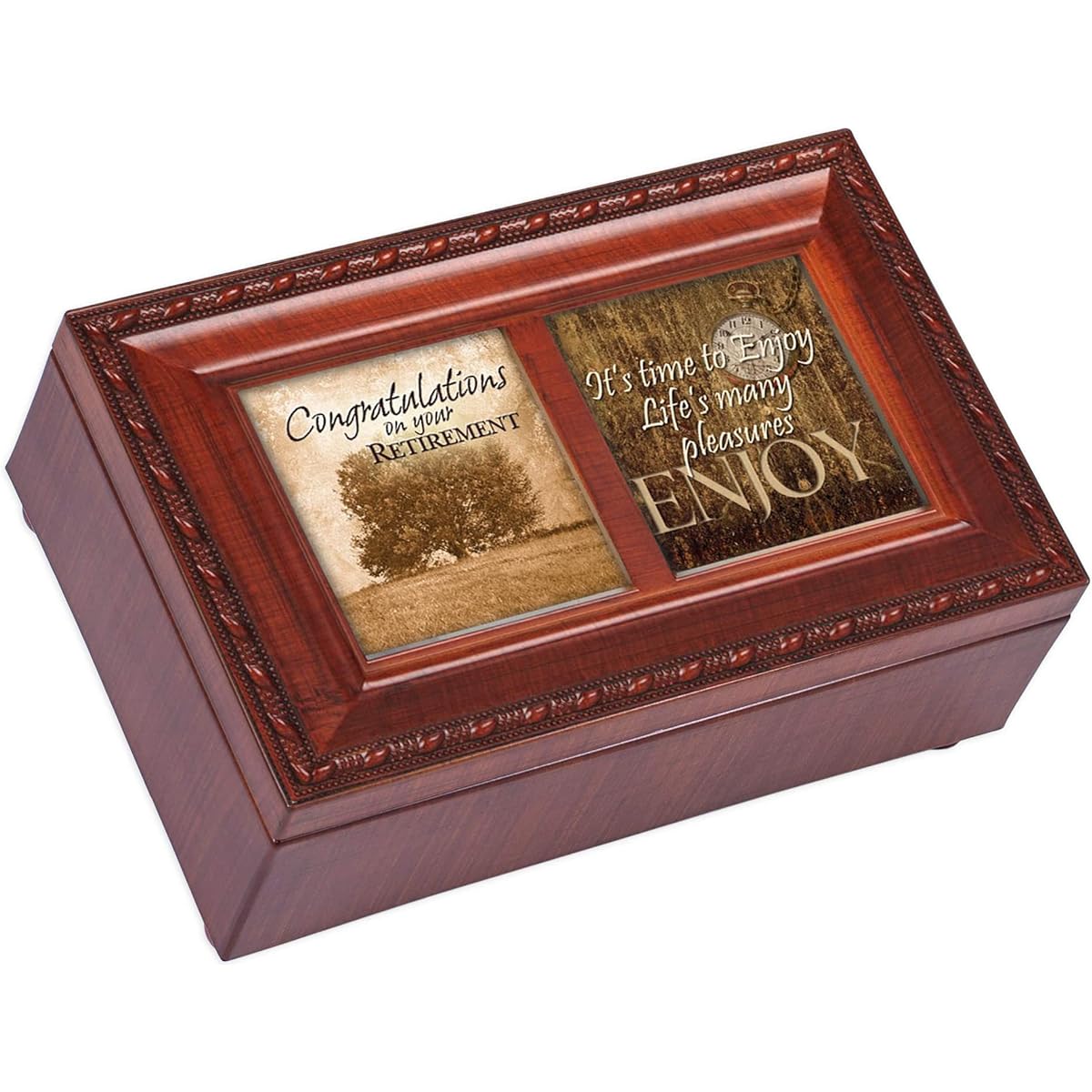 Cottage Garden Congrats Retirement Woodgrain Petite Music Box / Jewelry Box Plays Wonderful World by Cottage Garden