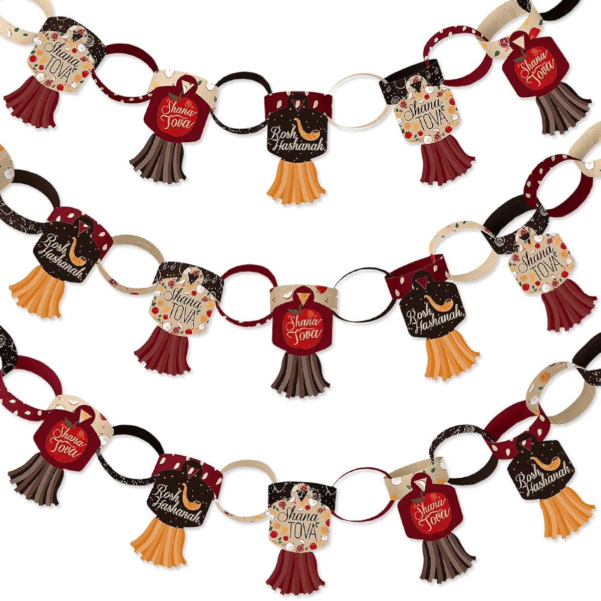 Big Dot of Happiness Rosh Hashanah 90 Chain Links and 30 Paper Tassels Decoration Kit Jewish New Year Paper Chain Garland 21 Feet