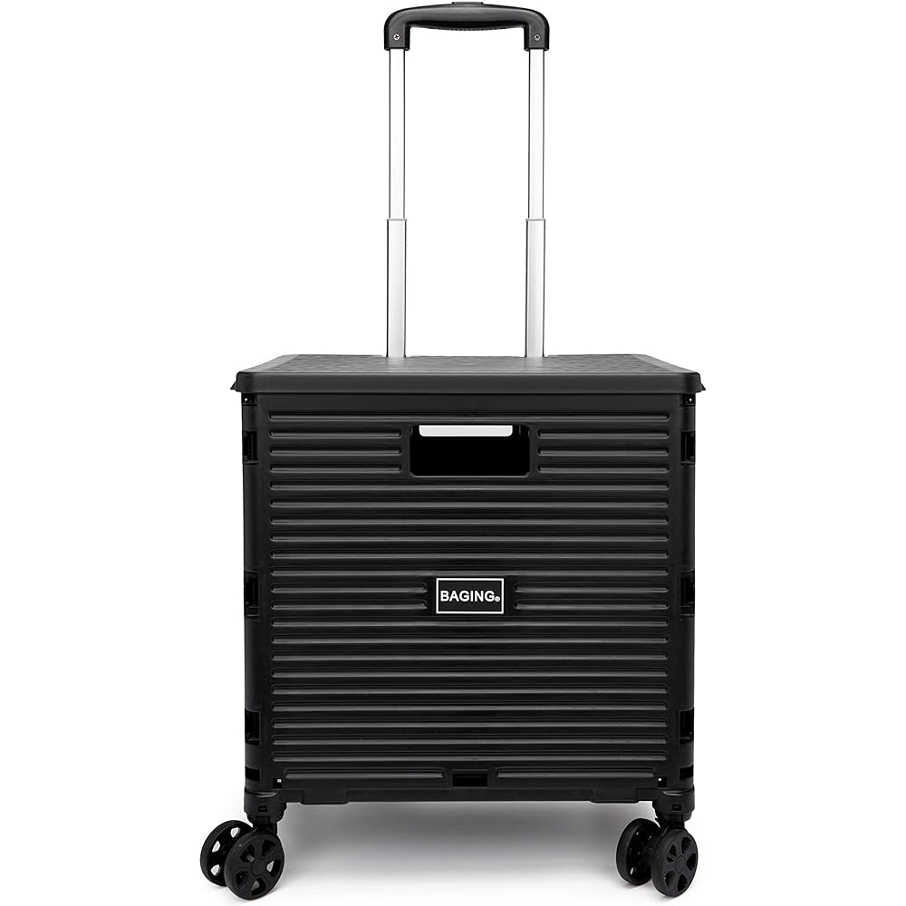 [BAGING] Side push shopping cart with stopper, 360° rotation, 4-wheel silent casters, folding shopping cart LB007 (black)