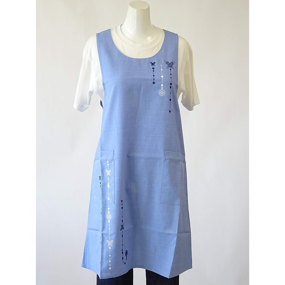 [Hanee Mori] Brand Apron [HANAE MORI [Wrinkle resistant even after washing] Polyester material butterfly embroidery kitchen apron 67338