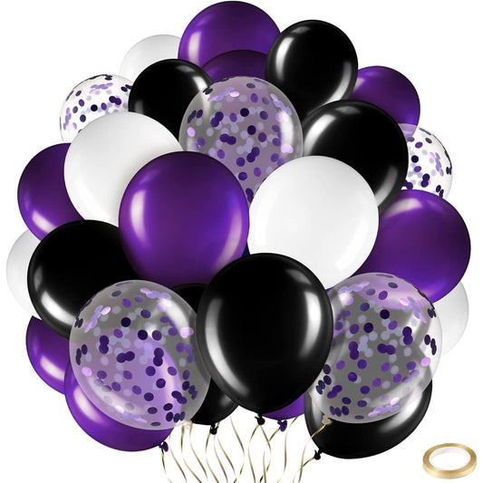 60pcs Graduation Party Favors Decoration Balloons, 12" 2023 Graduation Confetti Balloons Metallic Balloons for Birthday Wedding Baby Shower (Black, Purple, White)