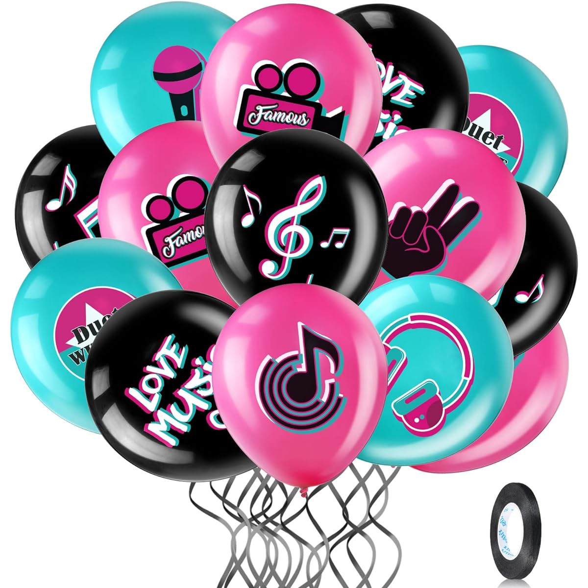 45 Pieces 12 Inch Music Themed Party Balloons Music Note Sign Birthday Party Latex Balloons with 1 Roll of Ribbon Music Party Supplies for Boys Girls Adults Music Birthday Party DJ Short Video Party