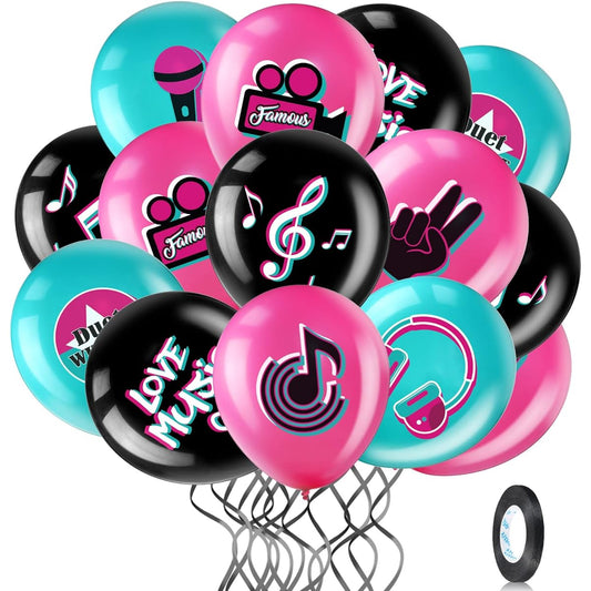 45 Pieces 12 Inch Music Themed Party Balloons Music Note Sign Birthday Party Latex Balloons with 1 Roll of Ribbon Music Party Supplies for Boys Girls Adults Music Birthday Party DJ Short Video Party