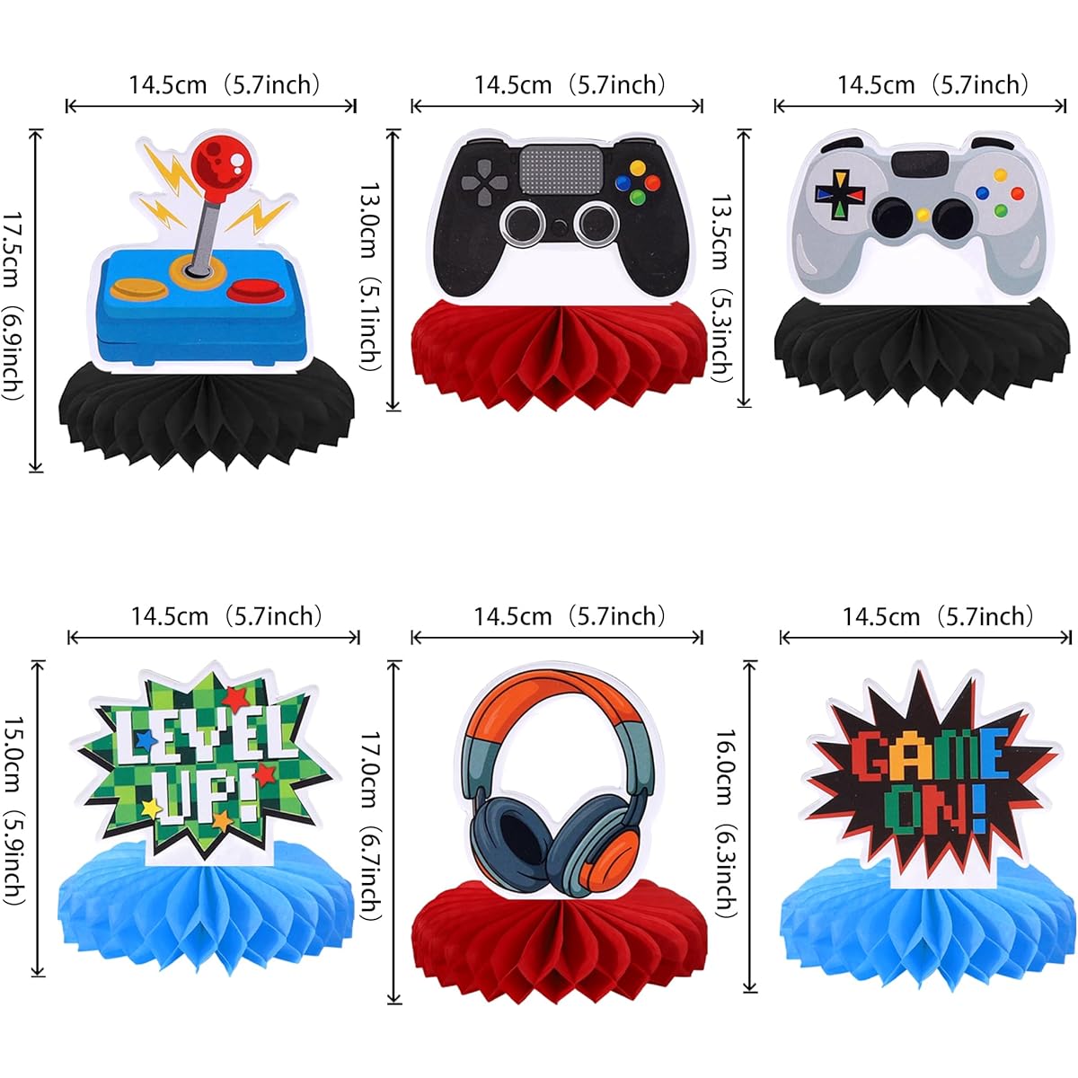 6 Piece Video Game Honeycomb Table Centerpiece Game On Controller Gamepad Table Topper Centerpiece Game Theme Baby Shower Kids Boys Girls Birthday Party Table Decoration Supplies