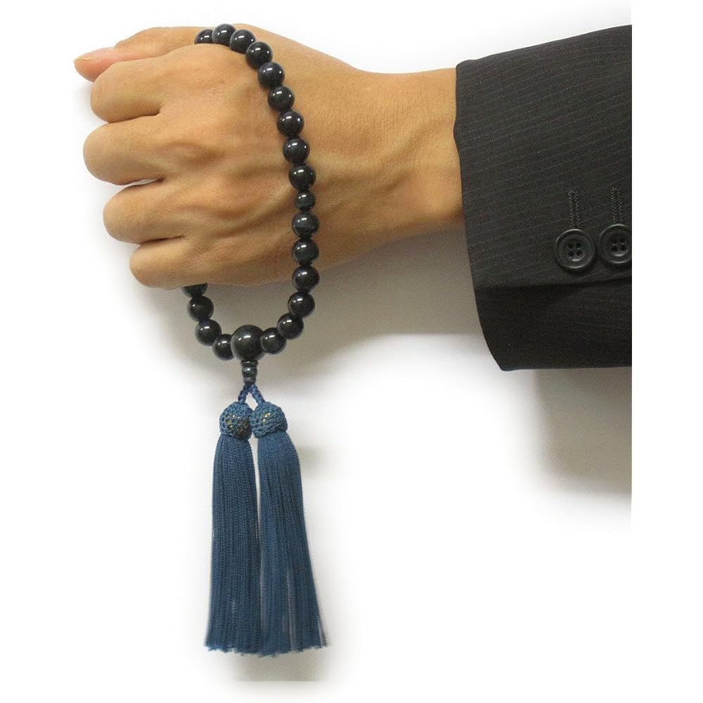 Prayer beads made in Japan, Blue tiger eye stone <Bead bag included> Pure silk tassel (100% silk) For men Can be used by all denominations Handmade Prayer beads Made in Japan [Long-established Prayer beads manufacturer founded over 80 years]