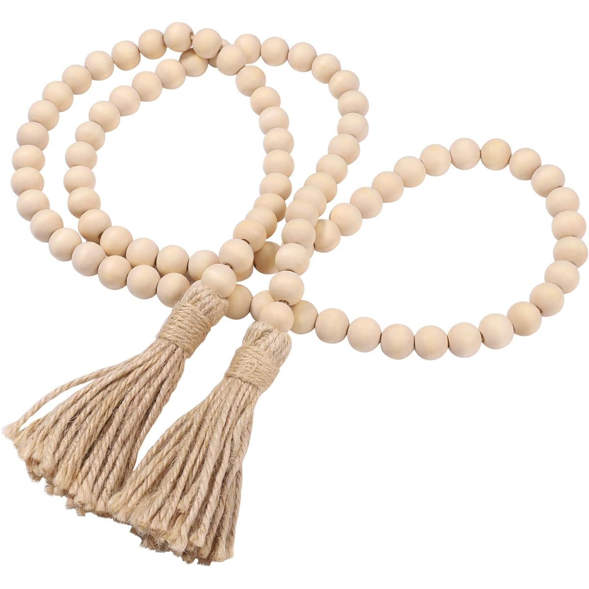 BESPORTBLE Farmhouse Beads 63" Wooden Bead Garland with Tassels, Rustic Decor, Prayer Beads, Wall Hanging Decor
