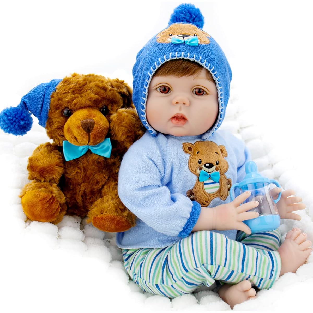 Milidool Reborn Baby Doll Boy Lifelike Realistic Baby Doll Boy Doll 22 Inch Newborn Baby Doll Real Look Baby Doll Silicone with Plush Teddy and Accessories Birthday Gift for Kids Ages 3+