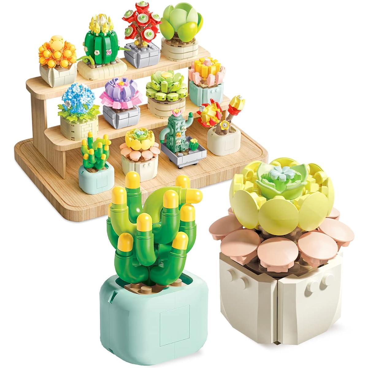 Feelo STEM Succulent Building Set Mini Bricks Bonsai Model Christmas Gift for Kids Boys Girls Gift (2 Sets)