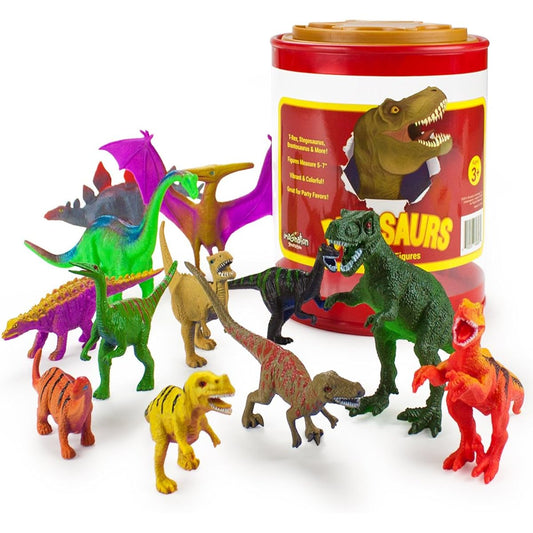 Set of 12 Large 7 Dinosaur Assortment with Plastic Storage Drum by Imagination Generation