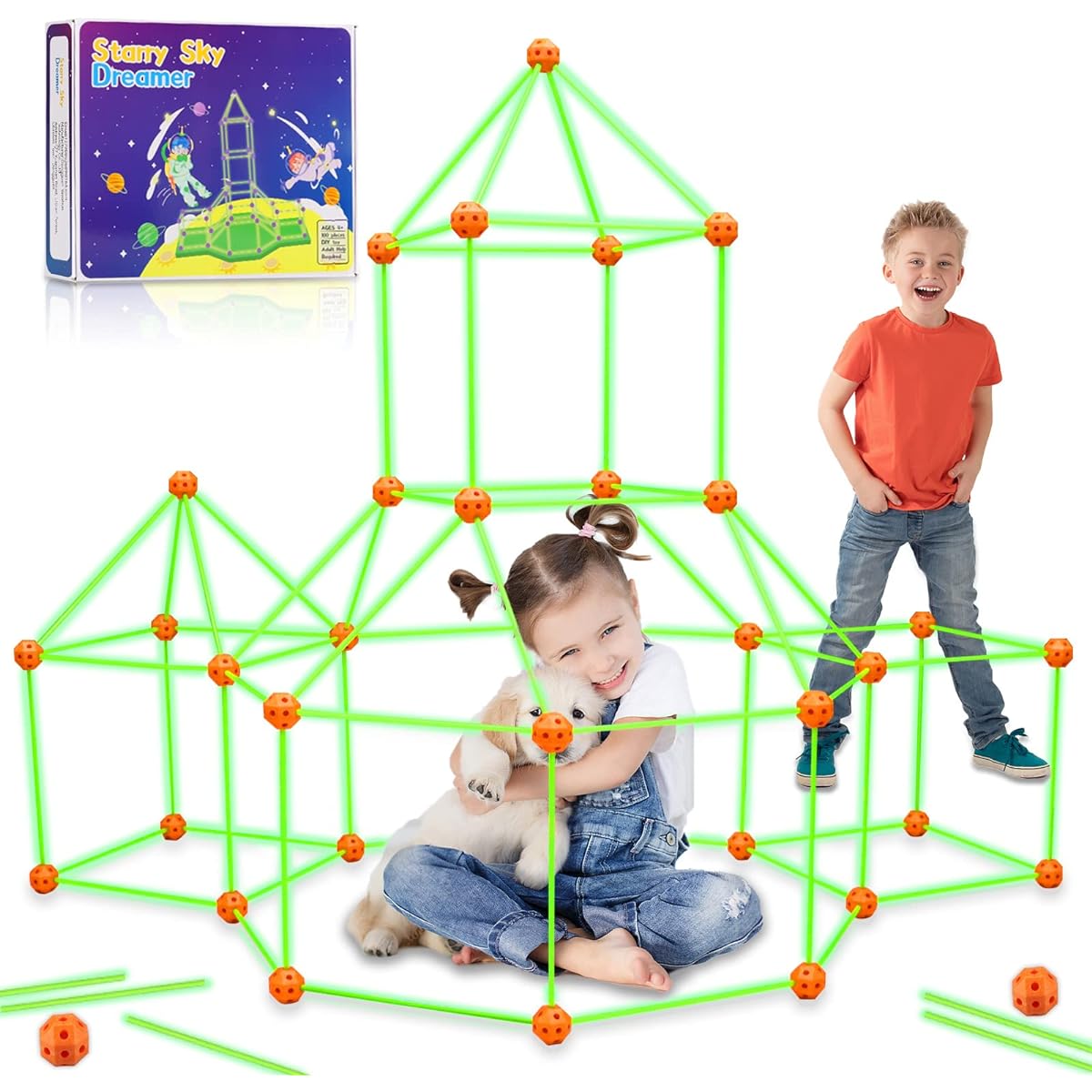 Getatoy Fort Building Kit for Kids - Glow in the Dark Creative STEM Building Toys Fun Fort Indoor Outdoor Toys Gifts for Boys & Girls Ages 5 6 7 8 9 10