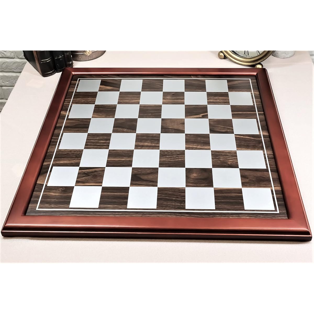 Ebros Gift Large Chess Board 19" x 19" with Faux Wood and Silver Silkscreen Chess Board Chocolate Wood Border Game Board Strategy Game Collection