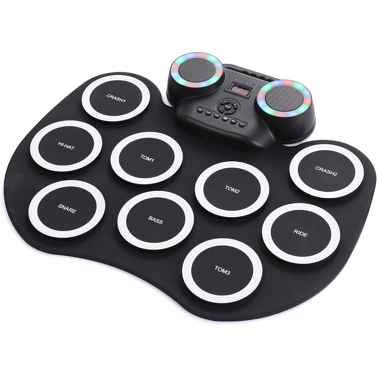 Children's Silicone Drum 9 Pieces Mat Flashlight Bluetooth Portable Folding Beginner Pad Musical Toy (Color: White)