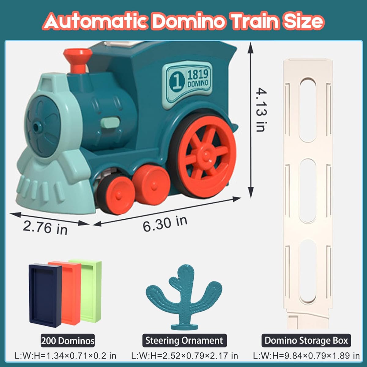 Prinlion Automatic Domino Train Toy, 200 Dominoes for Kids, Creative Domino Blocks Set, Stem Building and Stacking Toys with Sound and Light, Blue, 200 Dominoes