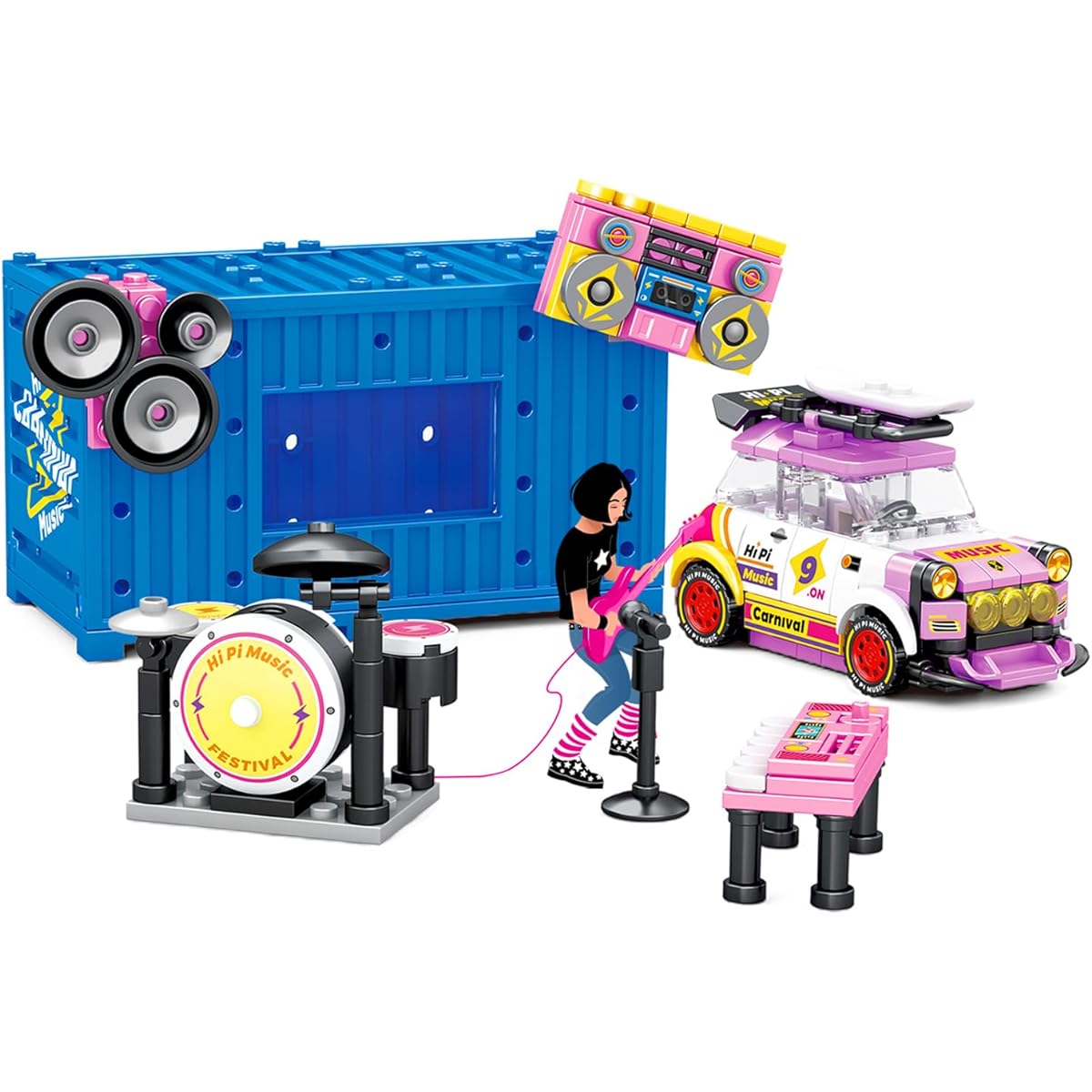 MENYORD City Friends Beach Camper Van Building Set Summer Vacation Creative Gift for Kids Who Love the Outdoors Adventure Music Party (Compatible with 2023 LEGO Sets)
