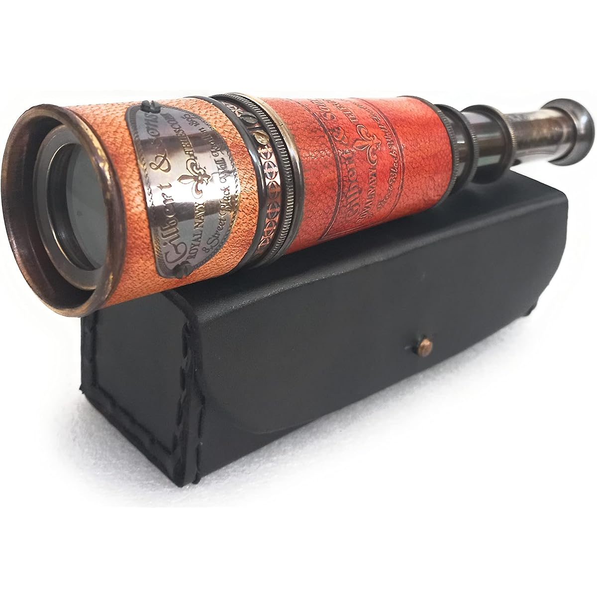 ALADEAN Pirate Spyglass Captain Telescope for Kids and Adult Men - 15 Inch - Rustic Handheld Vintage Spyglass Monocular Scout Boys Cosplay Props in Gift Box Royal Navy