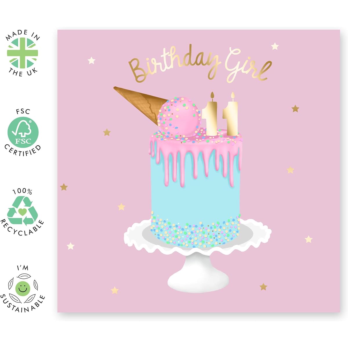 CENTRAL 23 - Cute Birthday Cards for Girls - 'Birthday Girl' - 11th Birthday - Sweet Birthday Cards for Her - Birthday Cards for Daughter - With Cute Stickers