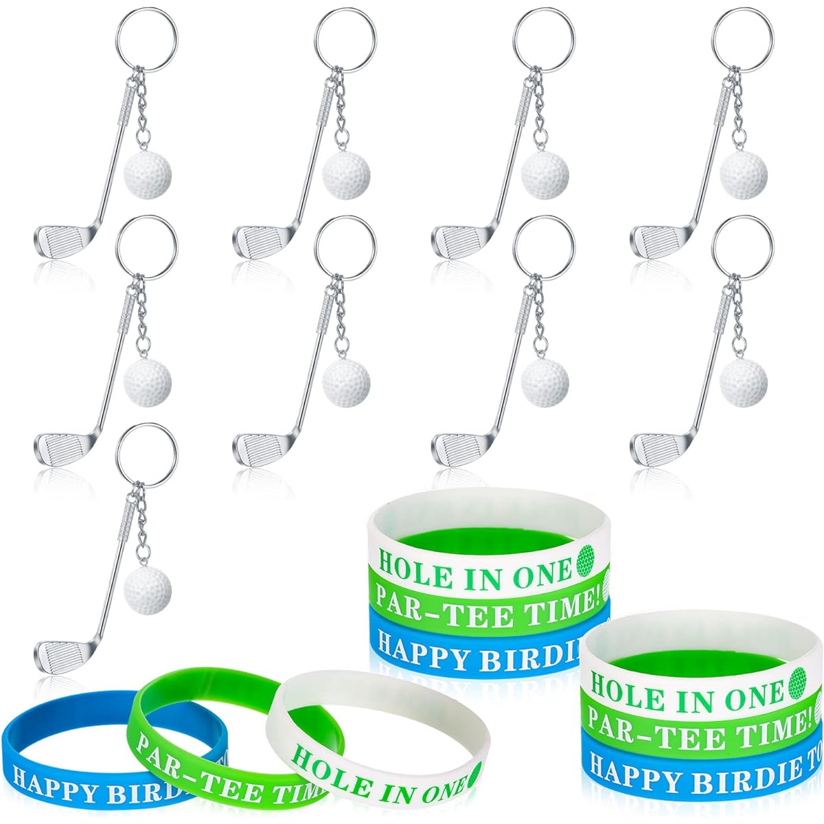 18pcs Golf Birthday Party Supplies Golf Party Favors School Golf Favors Boys Girls 9pcs Silicone Bracelet Wristband Golf Ball Keychain Golf Party Favors