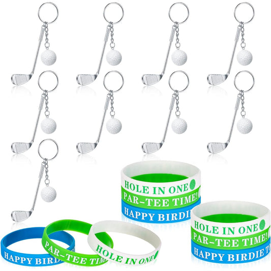 18pcs Golf Birthday Party Supplies Golf Party Favors School Golf Favors Boys Girls 9pcs Silicone Bracelet Wristband Golf Ball Keychain Golf Party Favors