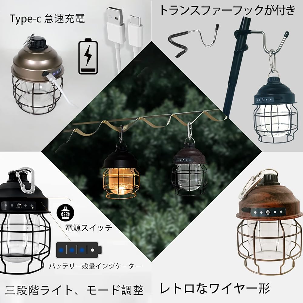 Lantern LED Rechargeable Railroad Lantern USB Rechargeable 18650 Battery 3600mAh [Antique/High Brightness/Practical Lighting 20 Hours/3 Lighting Modes/IPX4 Waterproof/Warm Color/Portable/Stepless Dimming] Outdoor Camping Mountain Climbing Night Fishing D
