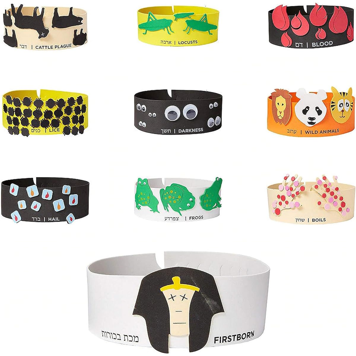 Rite Lite Ten Plagues Makkos Play Headbands - Pack of 10 - Great for Party Play, Educational Games, Party Favors