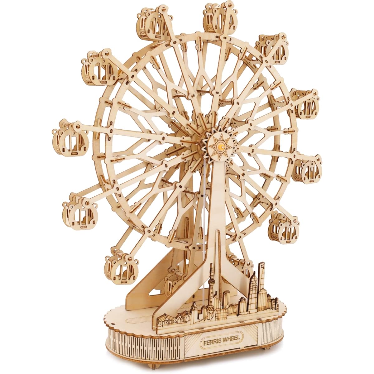 USHINING 3D Wooden Puzzle for Adults Teens Ferris Wheel Musical Model Kit for Boys and Girls DIY Craft Kit Brain Teaser Puzzle for Kids Christmas/Birthday Gift