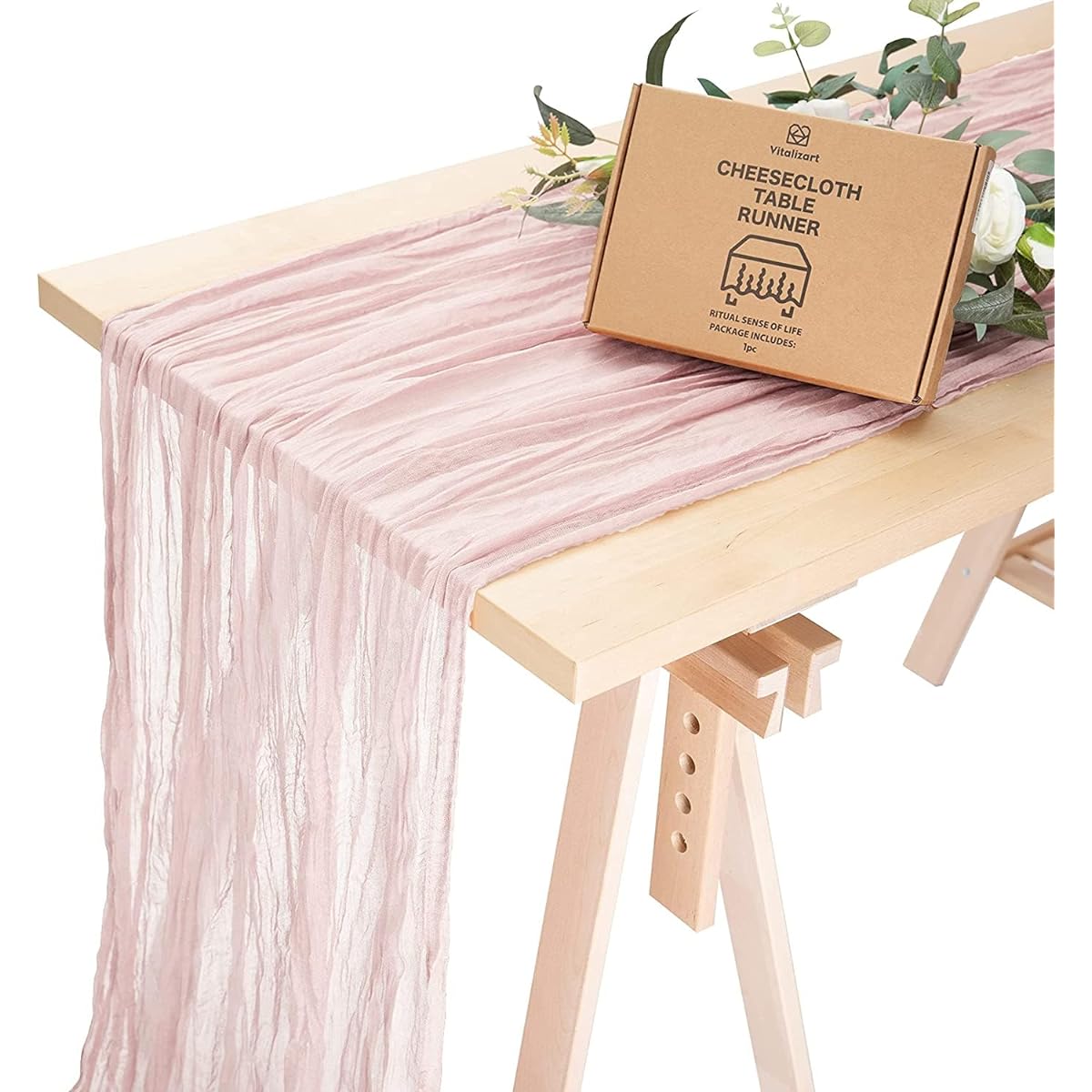 Vitalizart Cheesecloth Table Runner Dusty Rose 35 x 120 Inch Gauze Tablecloth 10 Feet Boho Rustic Decor for Wedding Decorations Reception Bridal Shower Holiday Party