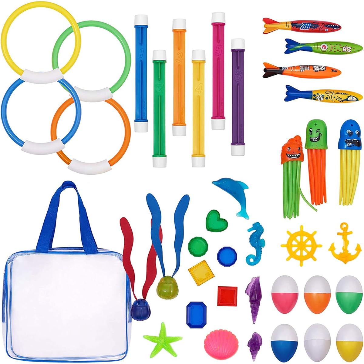Diving Rings Durable Swim Dive Toys Colourful Pool Sink Ring Toys Numbered Diving Sticks Easily Grab Swimming Pool Toys For Kids Diving
