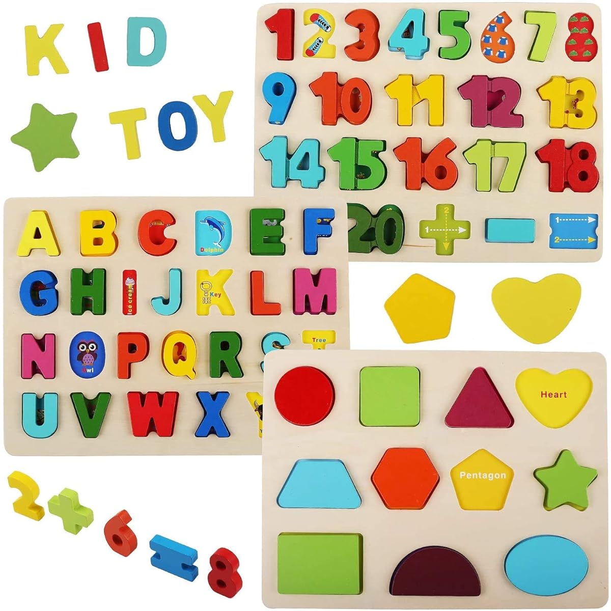 LENNYSTONE Wooden Puzzle for Toddlers, Preschool Learning Toys for Ages 3, 4, 5, 6