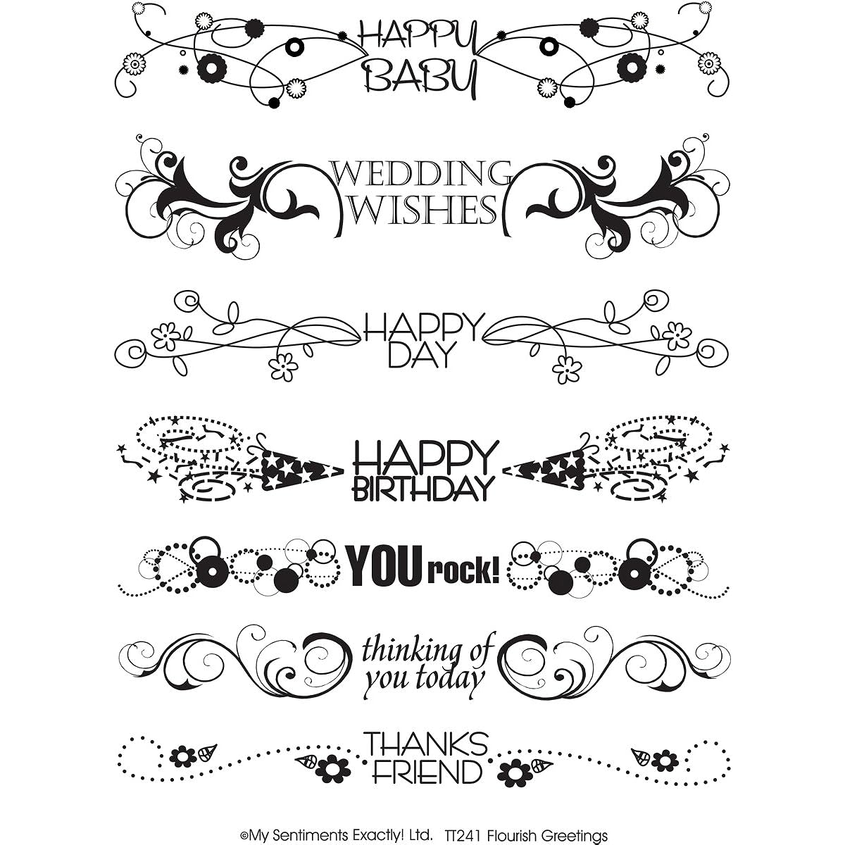 My Sentiments Exactly Clear Stamps 6"X8" Sheet-Flourish Greeting (Parallel Import)