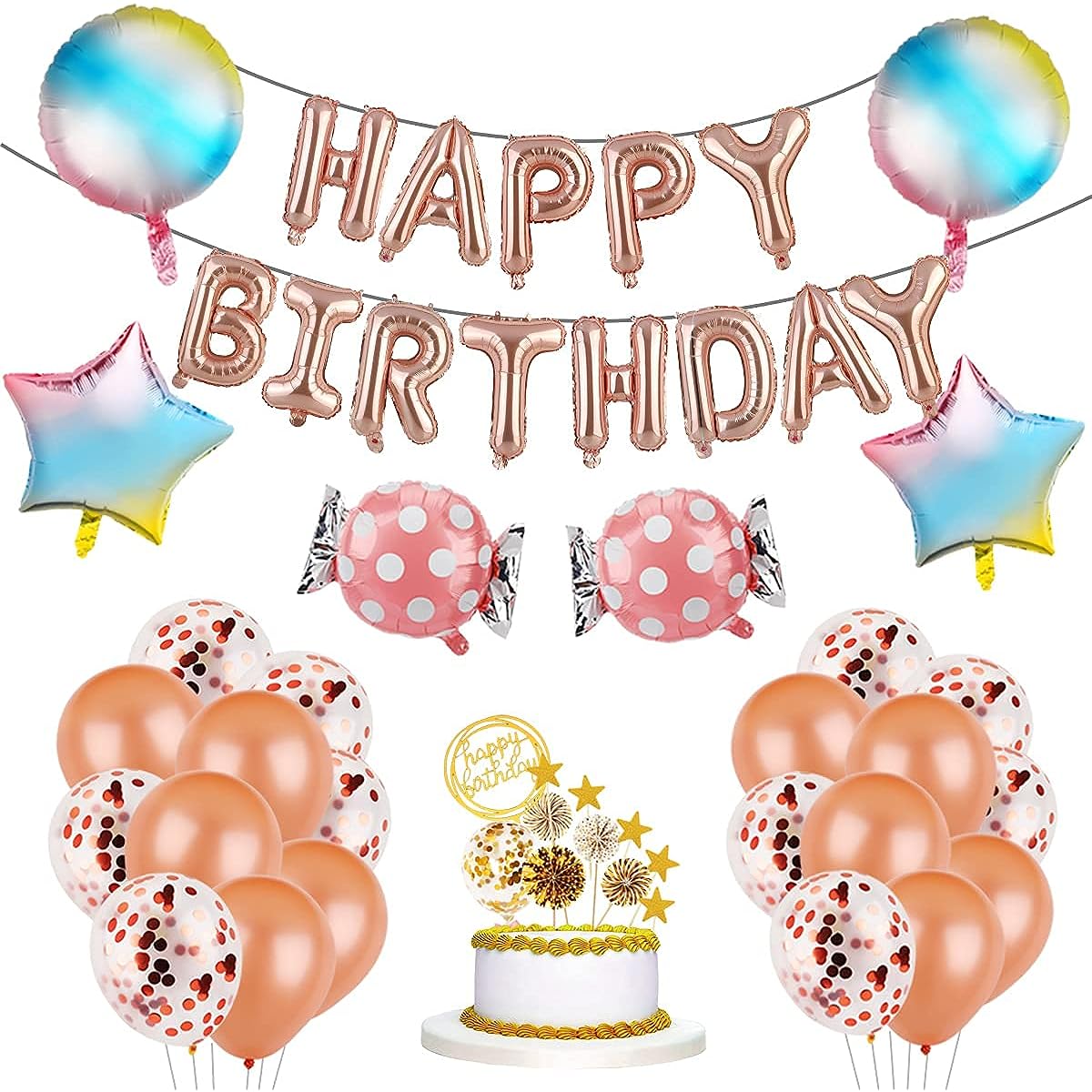 Rose Gold Party Decorations Happy Birthday Decorations 31pcs Girls Women Birthday Party Decorations Easy to Assemble Create the Perfect Party PHXEY