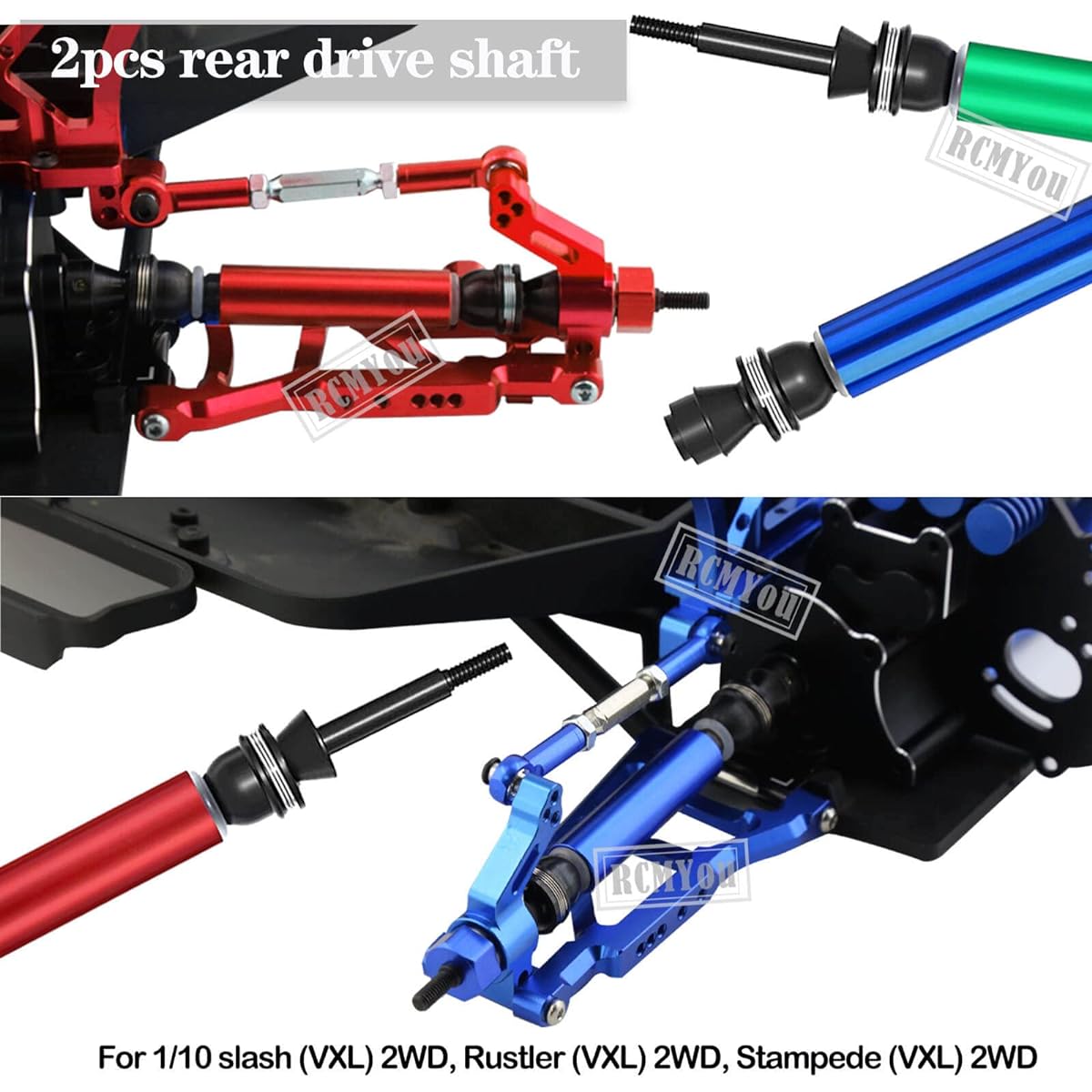 RCMYou RC Drive Shaft CVD Axle & Alloy Big Bore RC Shock Upgrade Parts for 1/10 Rustler VXL 2WD Slash VXL 2WD Stampede VXL 2WD Hoss VXL 2WD 4pcs Front Rear Absorber Drive Shaft Set Green