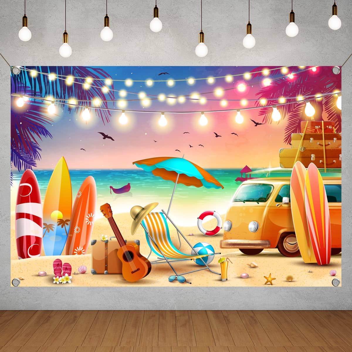 Hawaii Party Decorations - Happy Birthday Hawaiian Backdrop