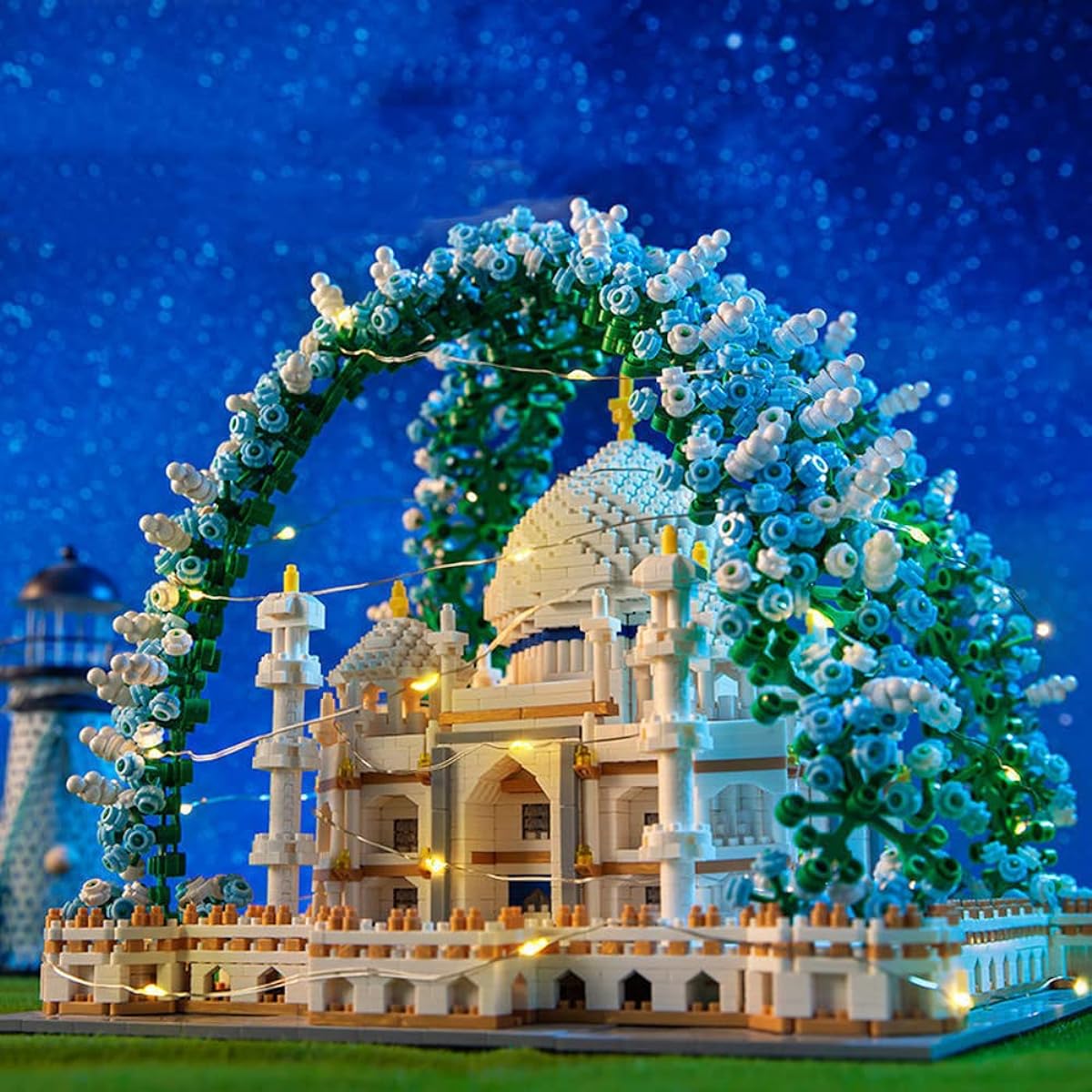 Taj Mahal 3950pcs+ World Famous Architectural Model Small Particles Nano Mini Building Blocks Decorative Lights Included Building Blocks Kit Kids Construction Building Blocks Construction,Blue