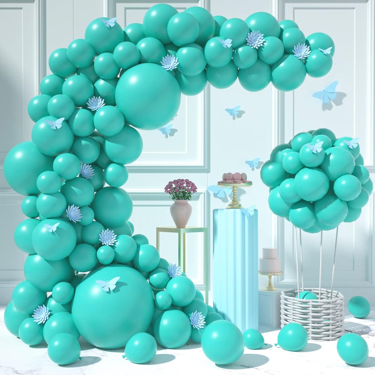 CUTEUP Teal Balloon Garland Kit, 120pcs 18/10/12/5 inch Teal Balloons in Different Sizes Clear Qualatex Balloons Party Decorations for Bachelorette Party, Graduation, Wedding, Baby Shower