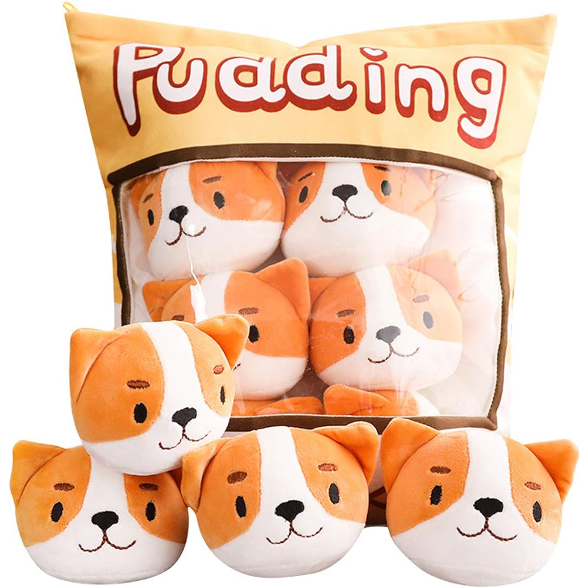 REFAHB Cute Throw Pillow Plush Dog Animal Toy Detachable Fluffy Pudding Creative Gift for Teens/Girls/Kids (6 Dolls Included)