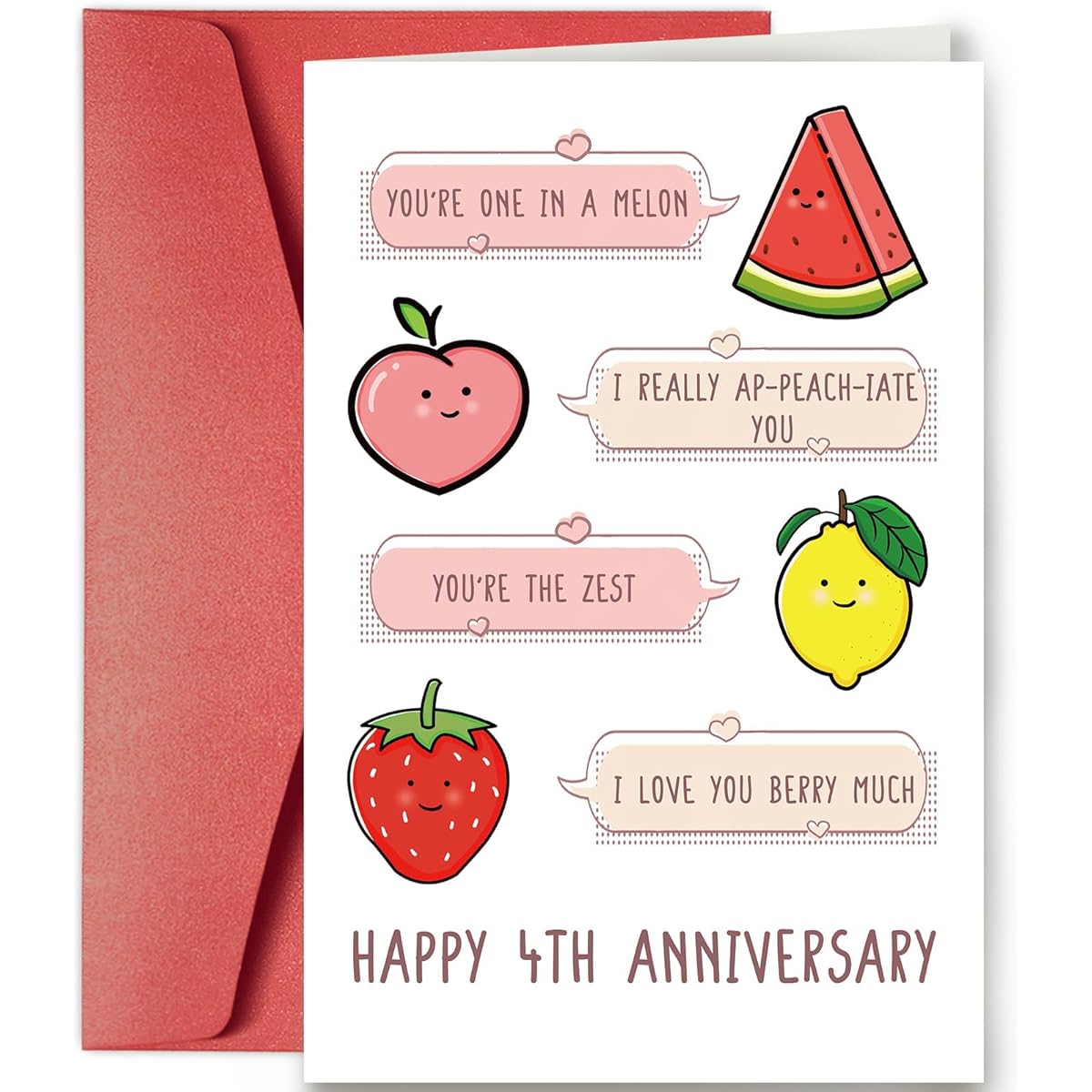 SuperShunhu Cute 4th Anniversary Cards Fruit Pun Anniversary Cards for Her, 4th Wedding Anniversary Cards Gifts for Husband and Wife, Happy 4th Anniversary Card Gifts