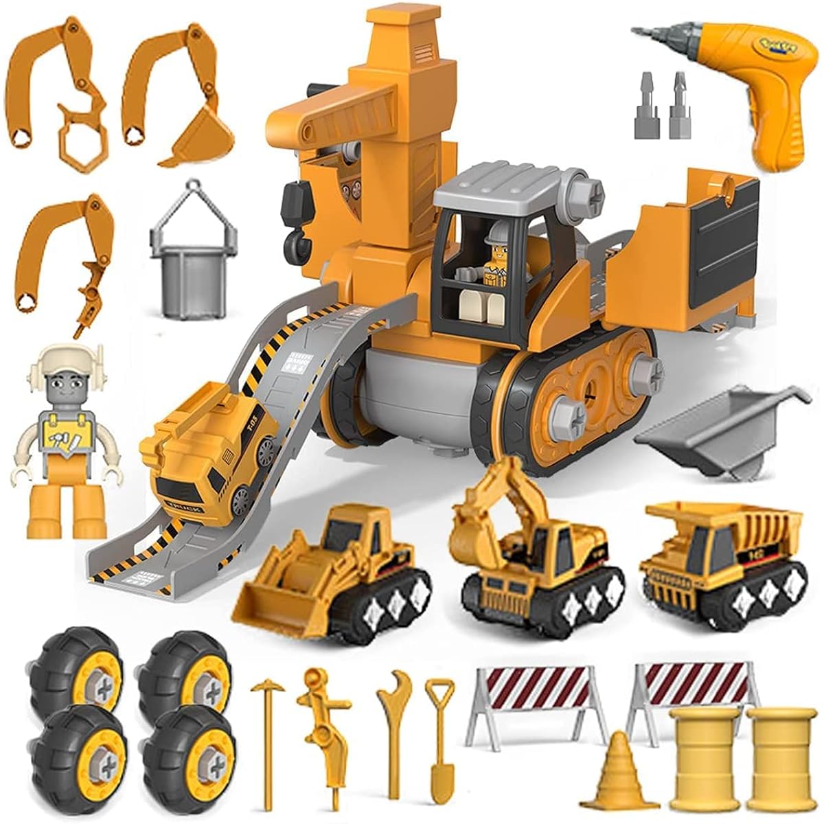 Kids Building Toy Truck Set Enchanted Vehicles Paris Set Crane Transport Trailer Bulldozer Forklift DIY Disassembly Toy 3-8 Years Kids Christmas Birthday Gift Boys Girls