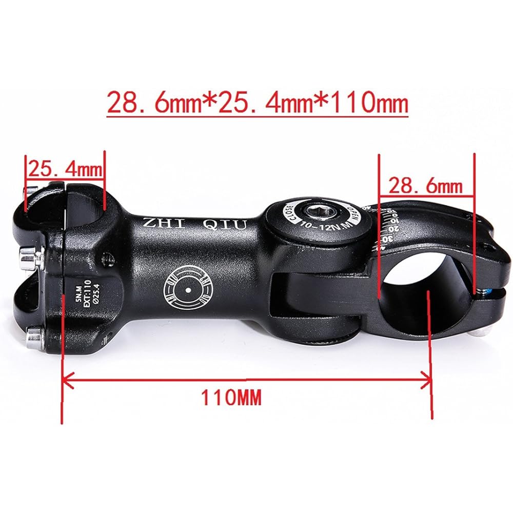 ZHIQIU Bicycle Stem Bicycle Handlebar Stem Clamp Diameter 28.6mm Compatible with Mountain Bikes, Road Bikes, Cross Bikes Black 0-80 Degree Adjustable Bicycle Stem, Column, Features: Adjustable Angle 0-80 Degrees, Length 90mm and 110mm, Mountain Suitable