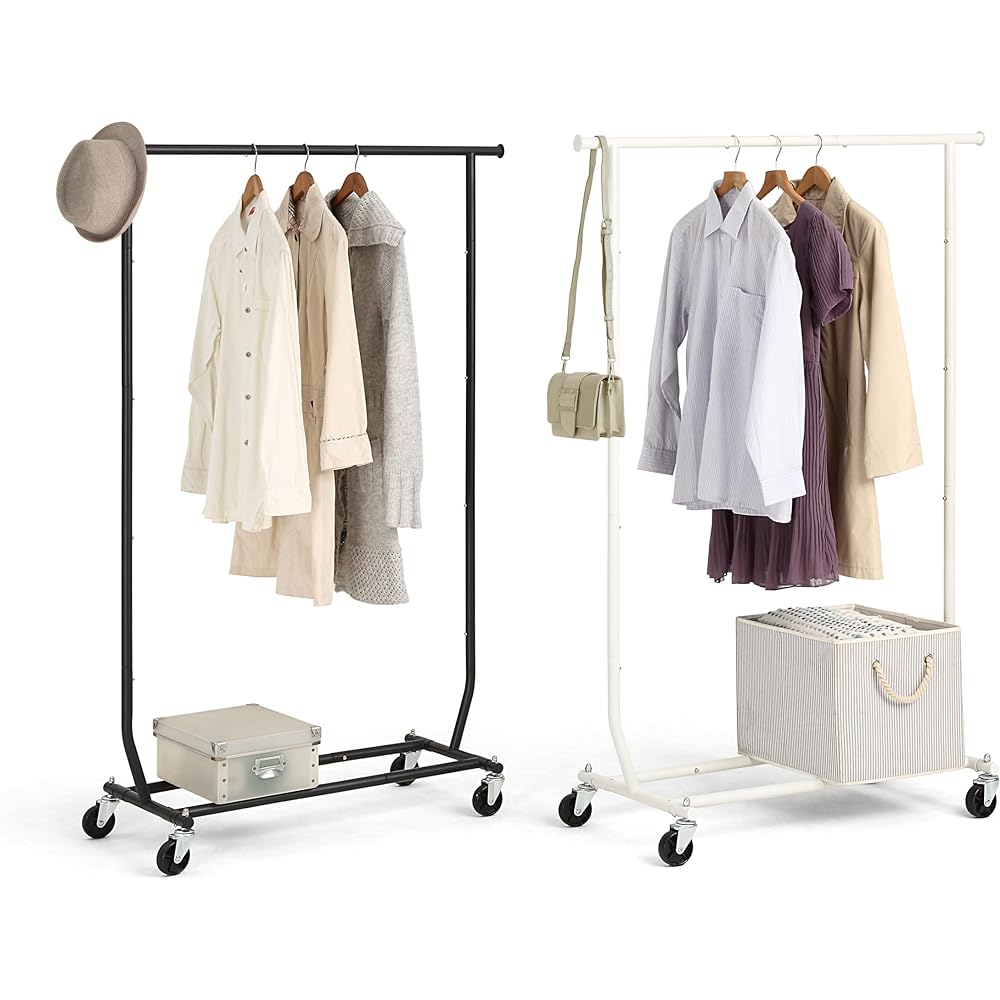 Sunny Point Hanger Rack, Large Capacity, Single, Commercial Use, with Casters, High Load Capacity, Clothes Storage (White, Single)