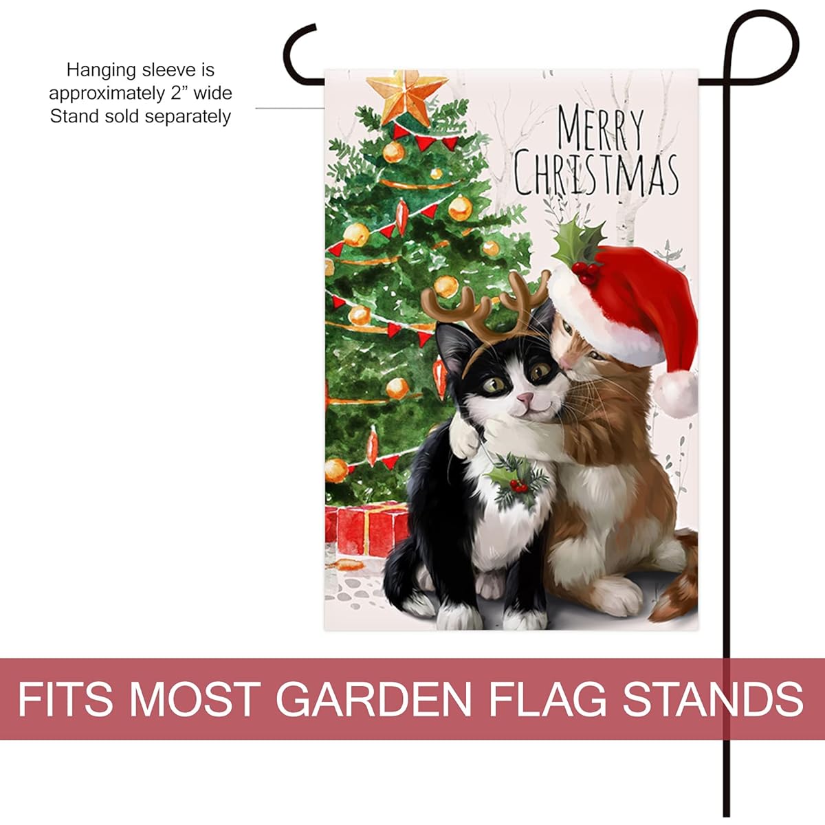 Texupday Merry Christmas Cute Cat Kitty Christmas Tree Decoration Winter Yard Flag Outdoor Garden Flag 12" x 18"