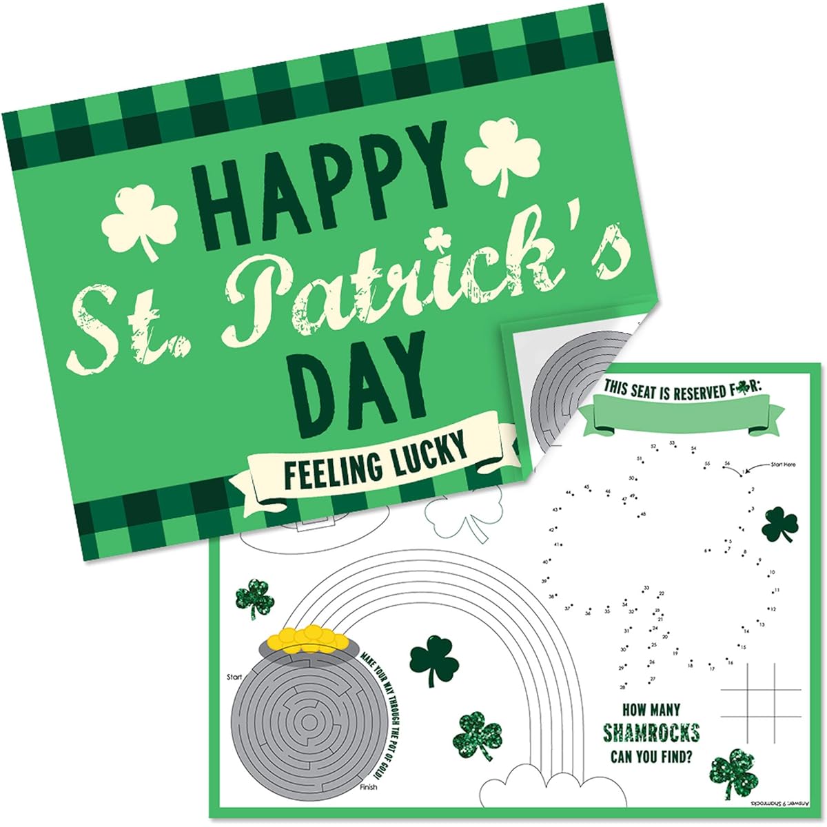 Big Dot of Happiness St. Patrick's Day - Paper Saint Patty's Day Party Coloring Sheets - Activity Placemats - Set of 16