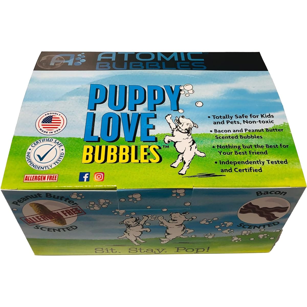 Puppy Love Bubbles 12 Pack 4oz Bottles Bacon & Peanut Butter (6 of Each) Scented Bubbles for Dogs, Non-Toxic, Allergen Free, Keep Your Dog's Inner Puppy Happy and Exercised for Hours