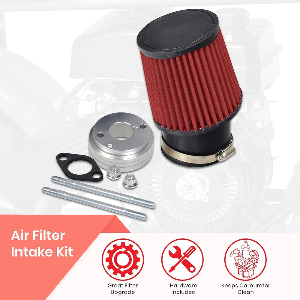 AlveyTech High Performance Air Filter Intake Kit Compatible with Coleman CT100U & CC100X 98cc Mini Bike - Engine Air Cleaner Universal Replacement Accessory Part for Power Sports Go Karts (Red)