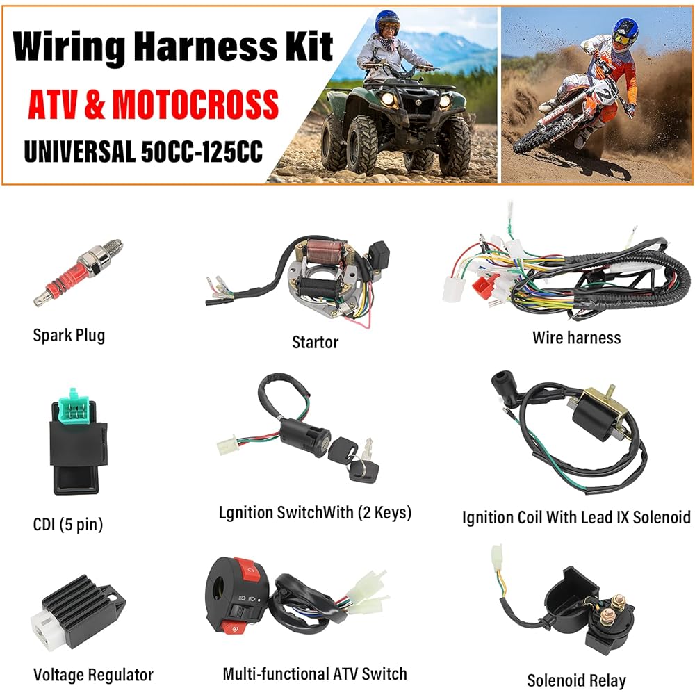 Fully Electric Stator Coil CDI Wiring Harness for 4 Stroke ATV KLX 50cc 70cc 110cc 125cc ATV Wiring Harness