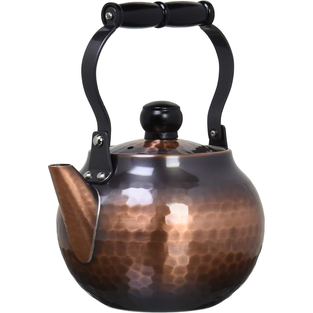Shinko Metal Teapot, Shakudo Finish, 370ml, Pure Copper Shakudo Finish, Hammered Teapot, Hanging Type BC-202